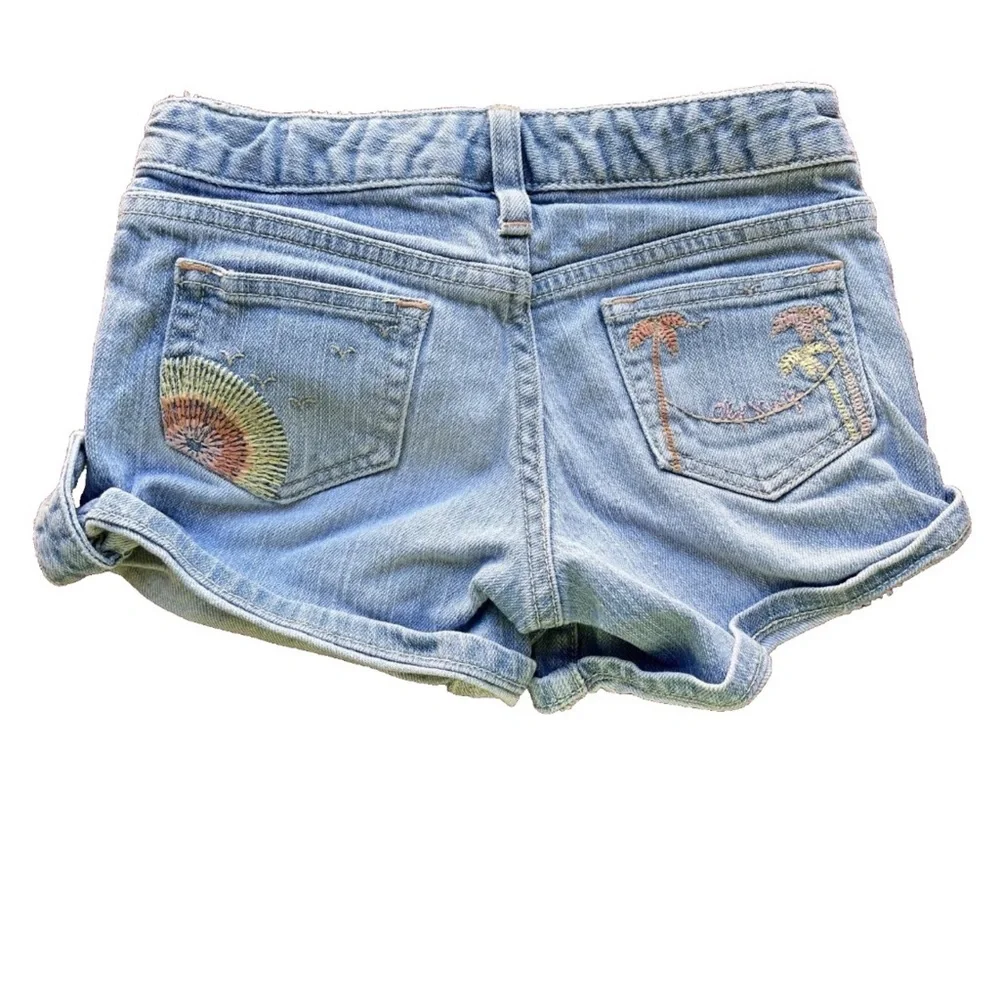 VINTAGE Y2K Tropical Embroidered OLD NAVY Girl’s Denim SHORTS Medium